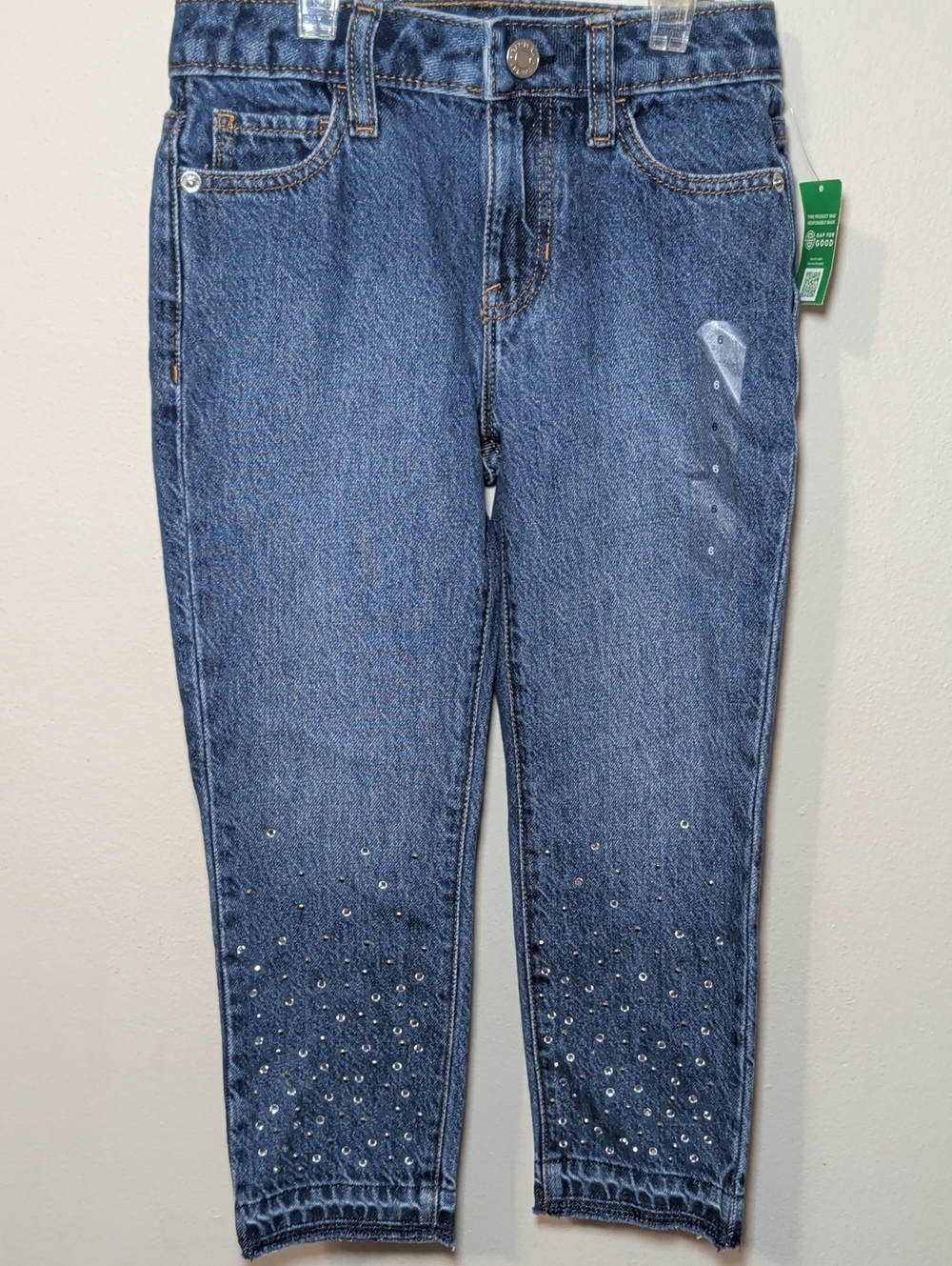 Gap Kids Mid Rise Rhinestone Girlfriend Jeans 100% Cotton Girls Size 6